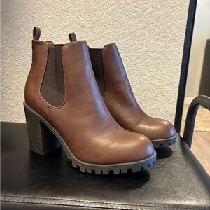 Brown Leather Slip On Ankle Boots